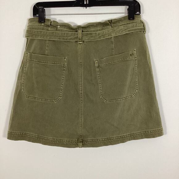 American Eagle Paperbag Waist Skirt 12 Army Green Tie Belt Pockets Stretch - Picture 3 of 8